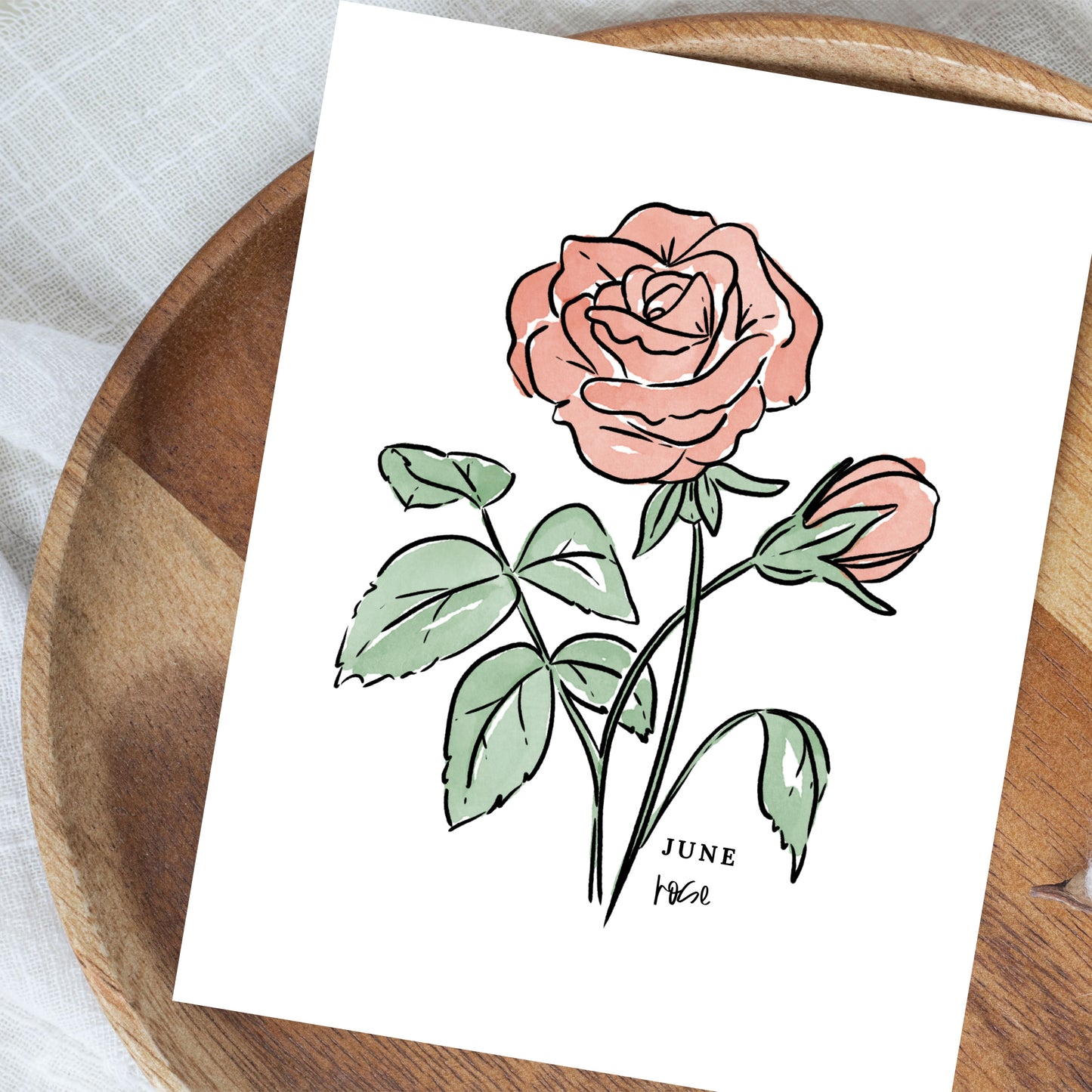 June Birth Flower Unframed Red Rose Art Print Floral Birthday Gift