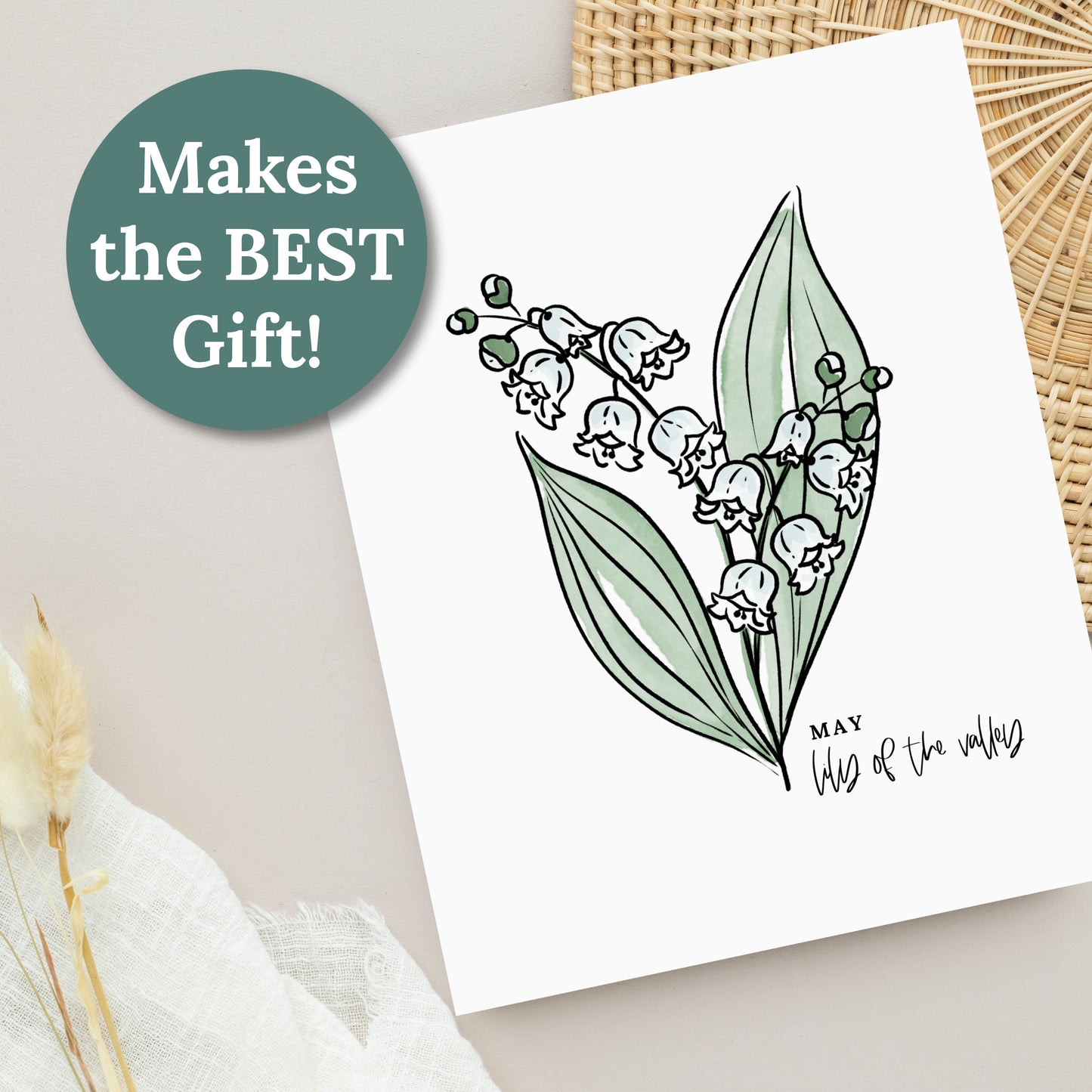 May Birth Flower Unframed Lily of the Valley Art Print Floral Birthday Gift