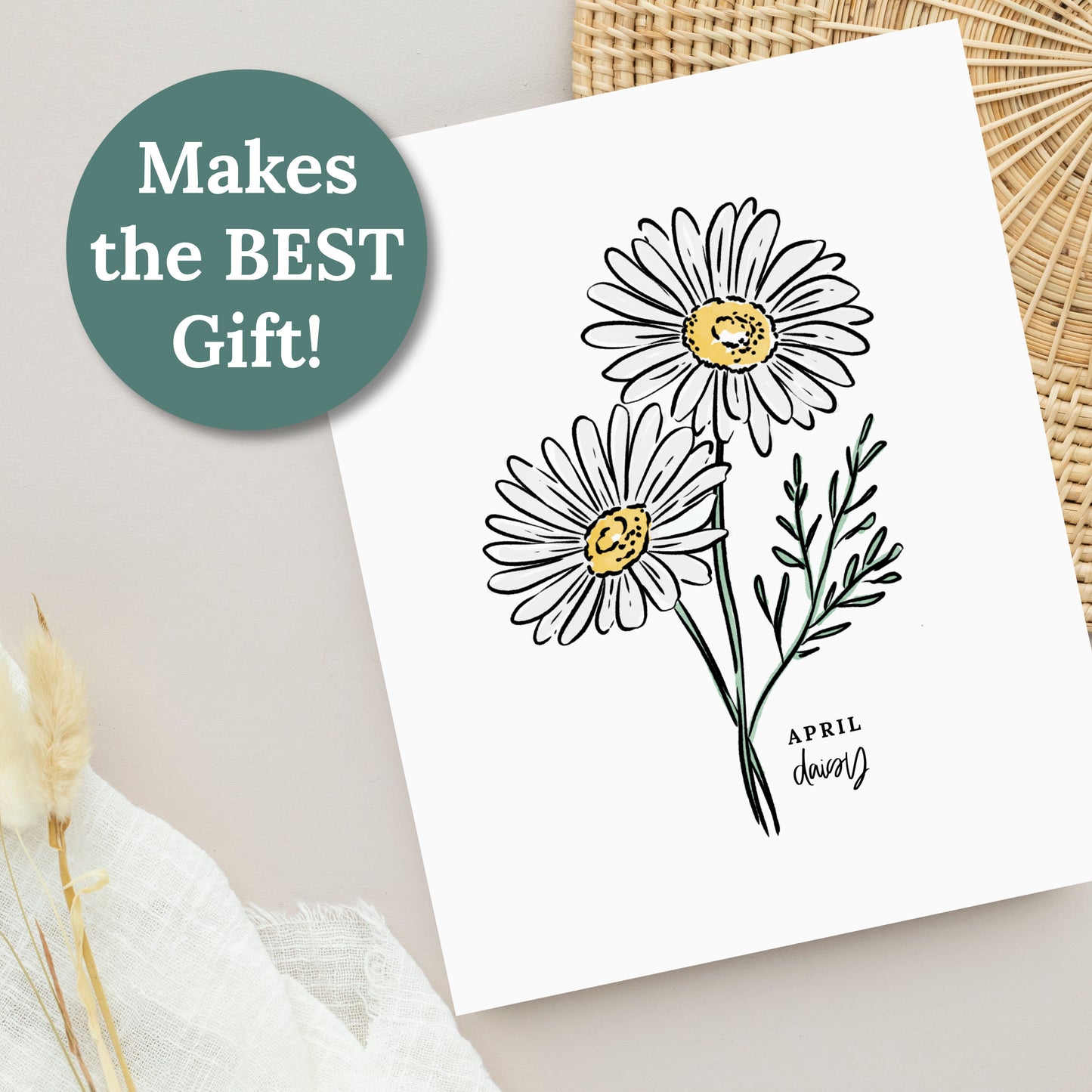 April Birth Flower Unframed Daisy Art Print Floral Birthday Gift