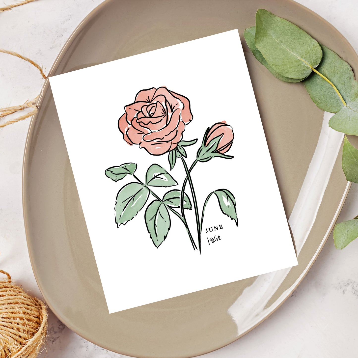 June Birth Flower Unframed Red Rose Art Print Floral Birthday Gift