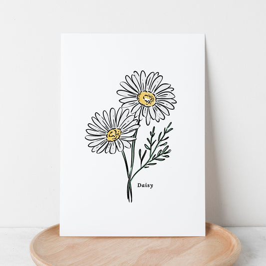 Daisy Illustration | Unframed Art Print Watercolor Sketched Drawing Floral Accent Wall Decor