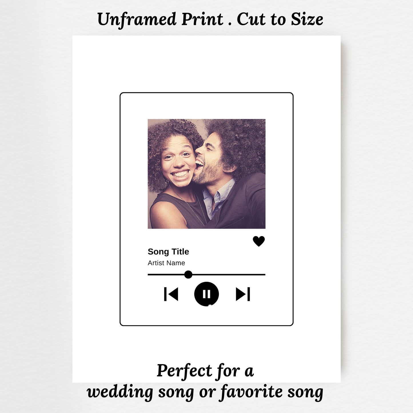 Custom Photo Song Print | Unframed Art | Personalized Artist Band Wedding Dance Best Track | 4 Print Sizes