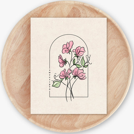 Sweet Pea Flower Illustration Unframed Art Print | Floral Wall Décor Garden Inspired Gift