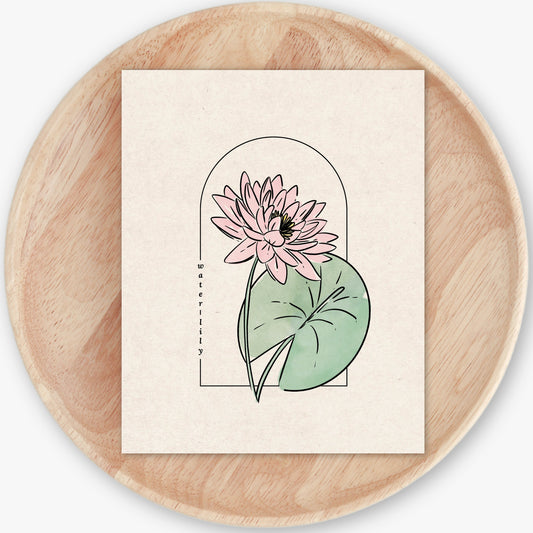 Water Lily Illustration Unframed Art Print | Cottagecore Floral Wall Décor Garden Inspired Gift