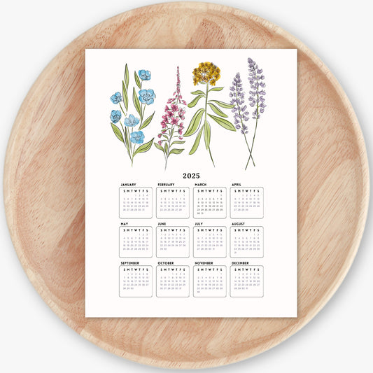 2025 Calendar Print | Wildflower At A Glance Unframed Art | Office Wall Decor | Family & Coworker Gift