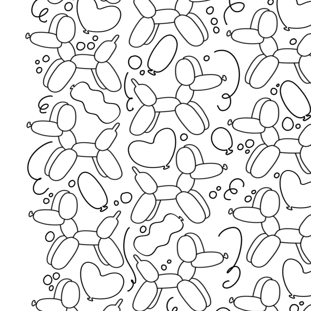 Balloon Doggy's & Hearts Digital Coloring Sheet | Hand-Drawn Coloring Page Printable