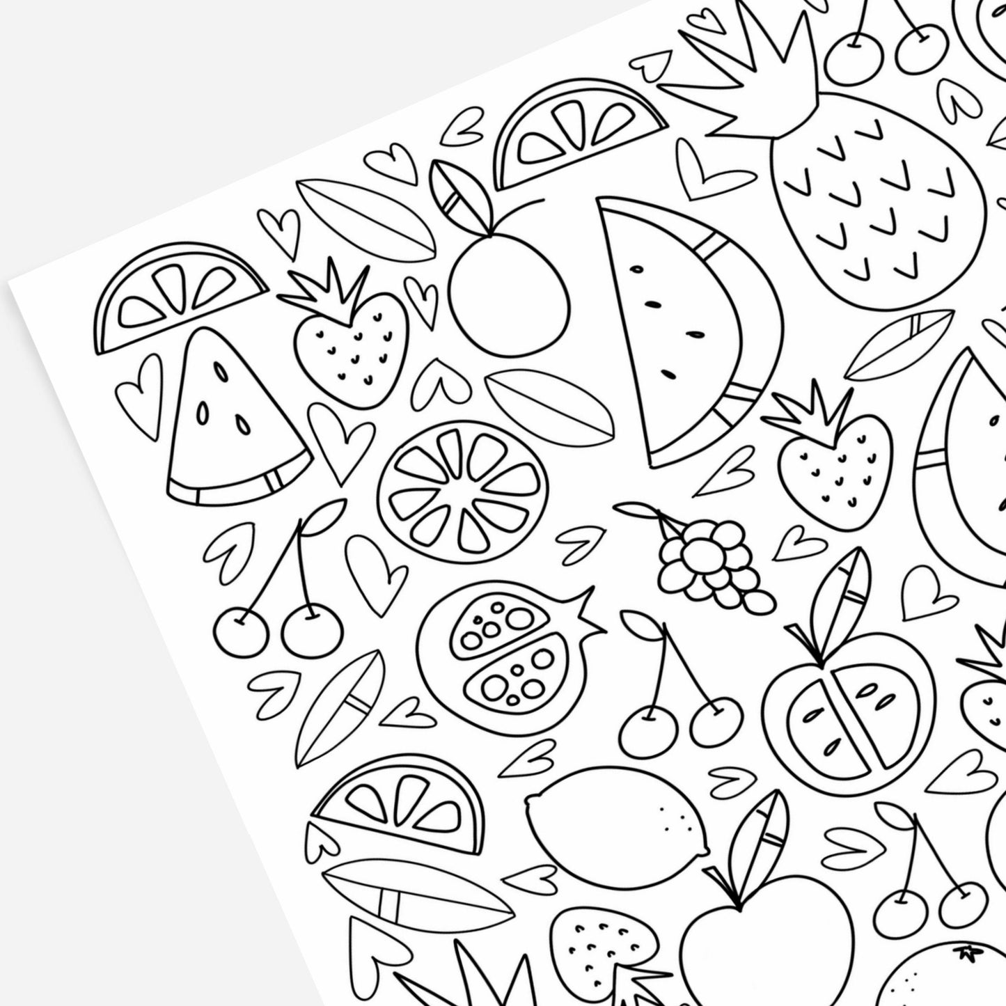 Fruits & Food Coloring Page Printable | Hand-Drawn Digital Coloring Book | Adult Zen Calming Color Activity Time