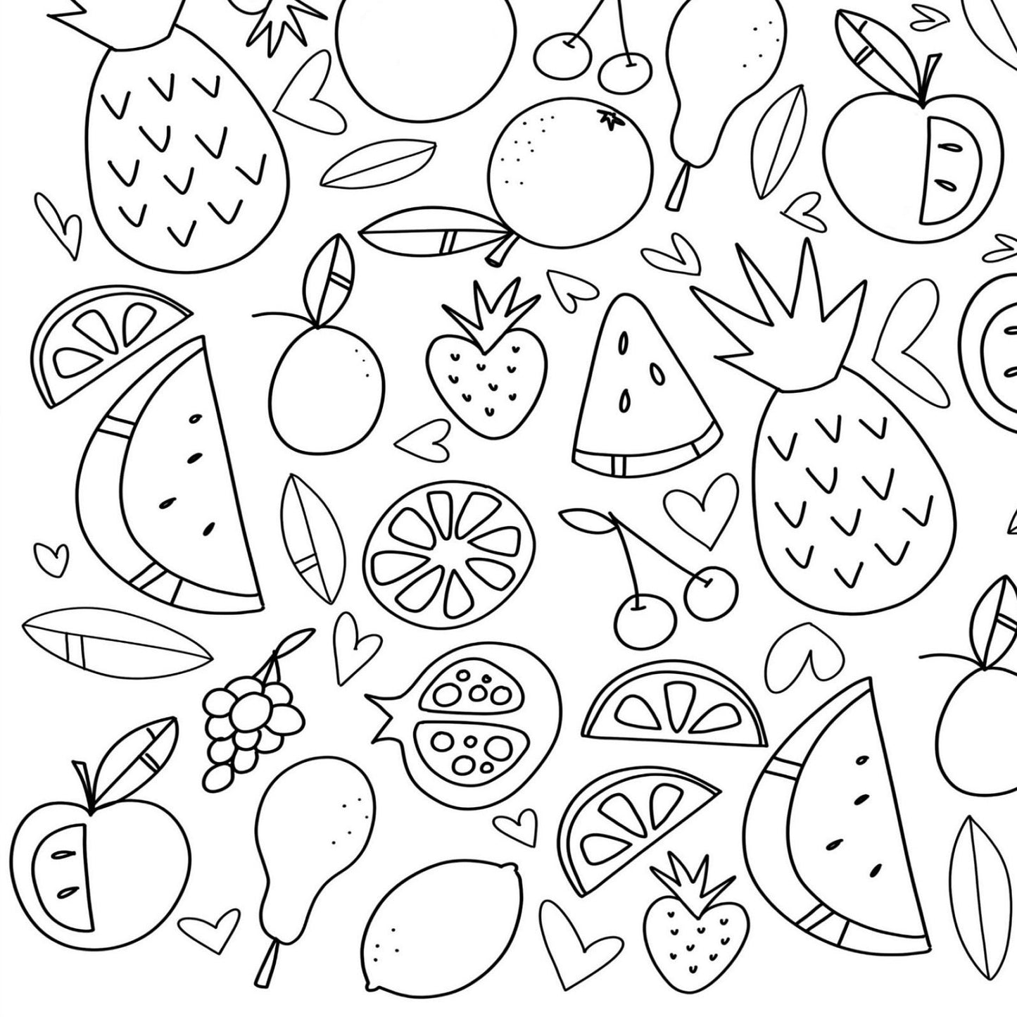 Fruits & Food Coloring Page Printable | Hand-Drawn Digital Coloring Book | Adult Zen Calming Color Activity Time