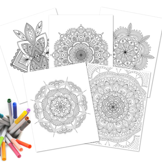 10 Mandala Flower Blooms | Hand-Drawn Coloring Page Bundle Digital Printables