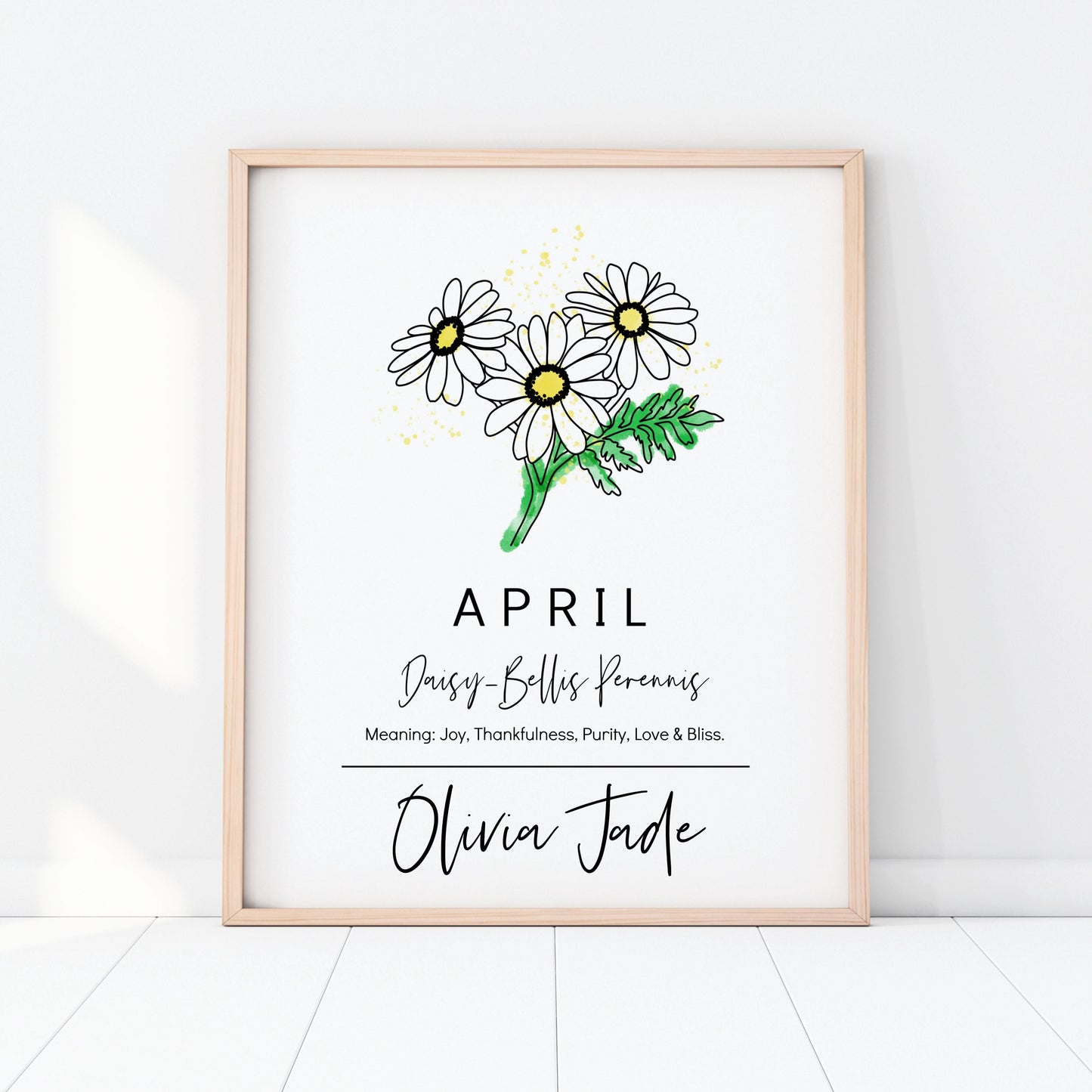 April Birth Flower Daisy Personalized Name Unframed Art Print | Gift for Birthdays | Nursery Wall Decor