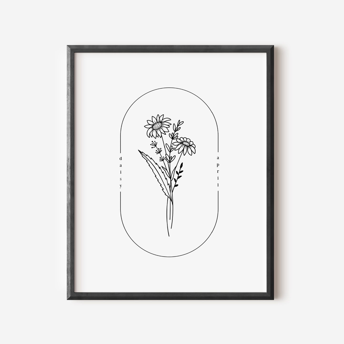 April Birth Flower Daisy | Oval Frame Simple Art Printable | Birthday Gift for Her Mothers Day Gift