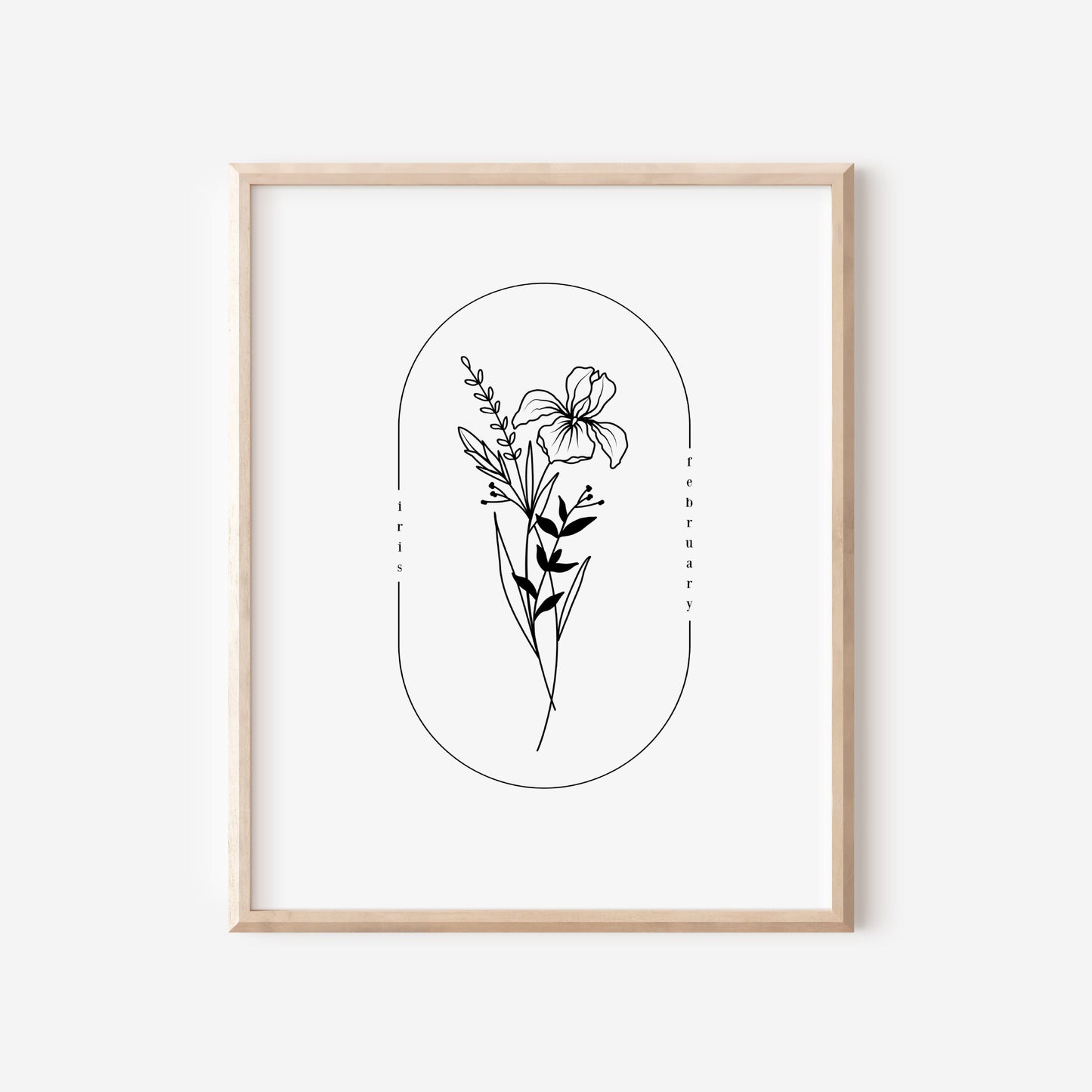 February Birth Flower Iris | Oval Frame Simple Art Printable | Birthday Gift