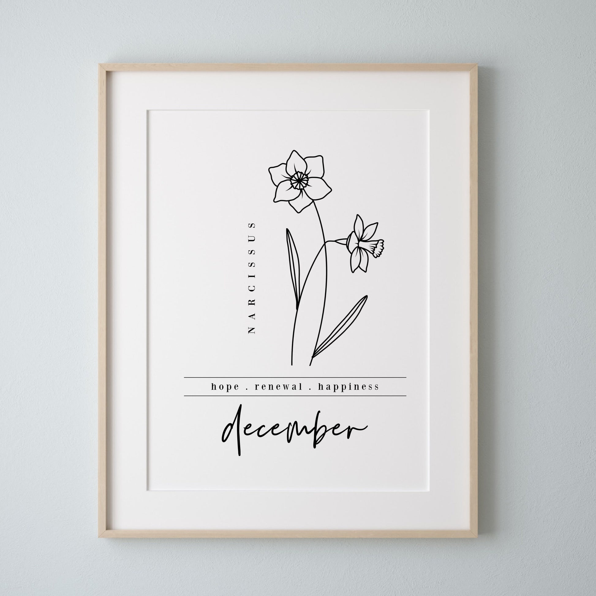 December Birth Flower Narcissus | Black & White Art Printable