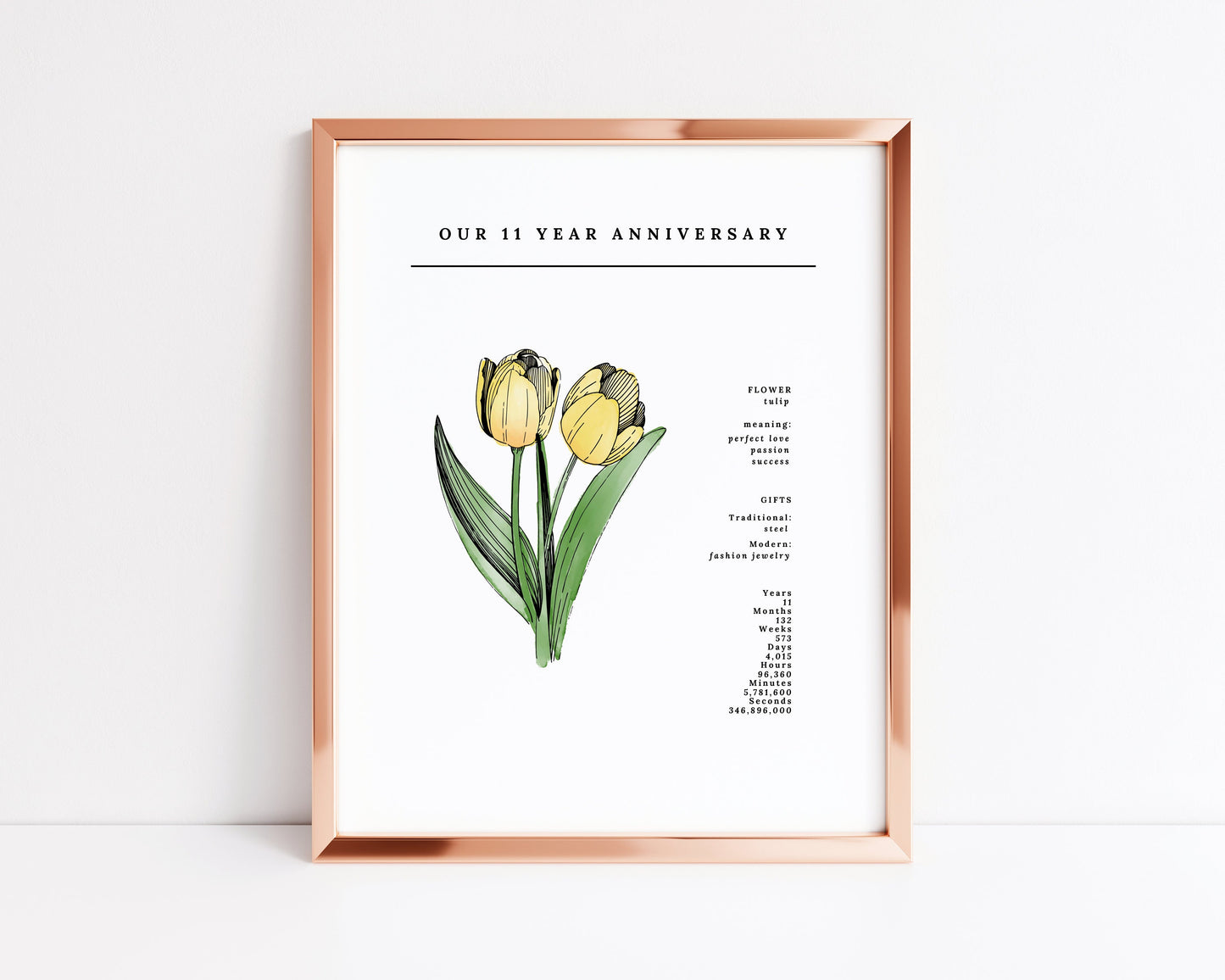 11 Year Anniversary Tulip Flower Art Printable | Wedding Anniversary Floral Gift