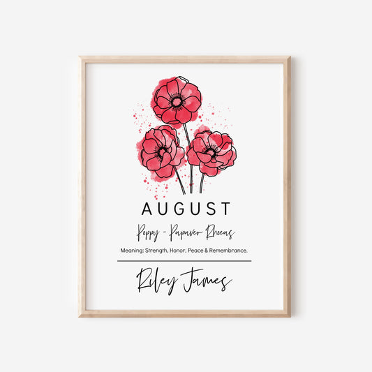 August Birth Month Flower Poppy Unframed Art Print | Watercolor Floral Wall Art | Gift for Mom | Nursery Decor