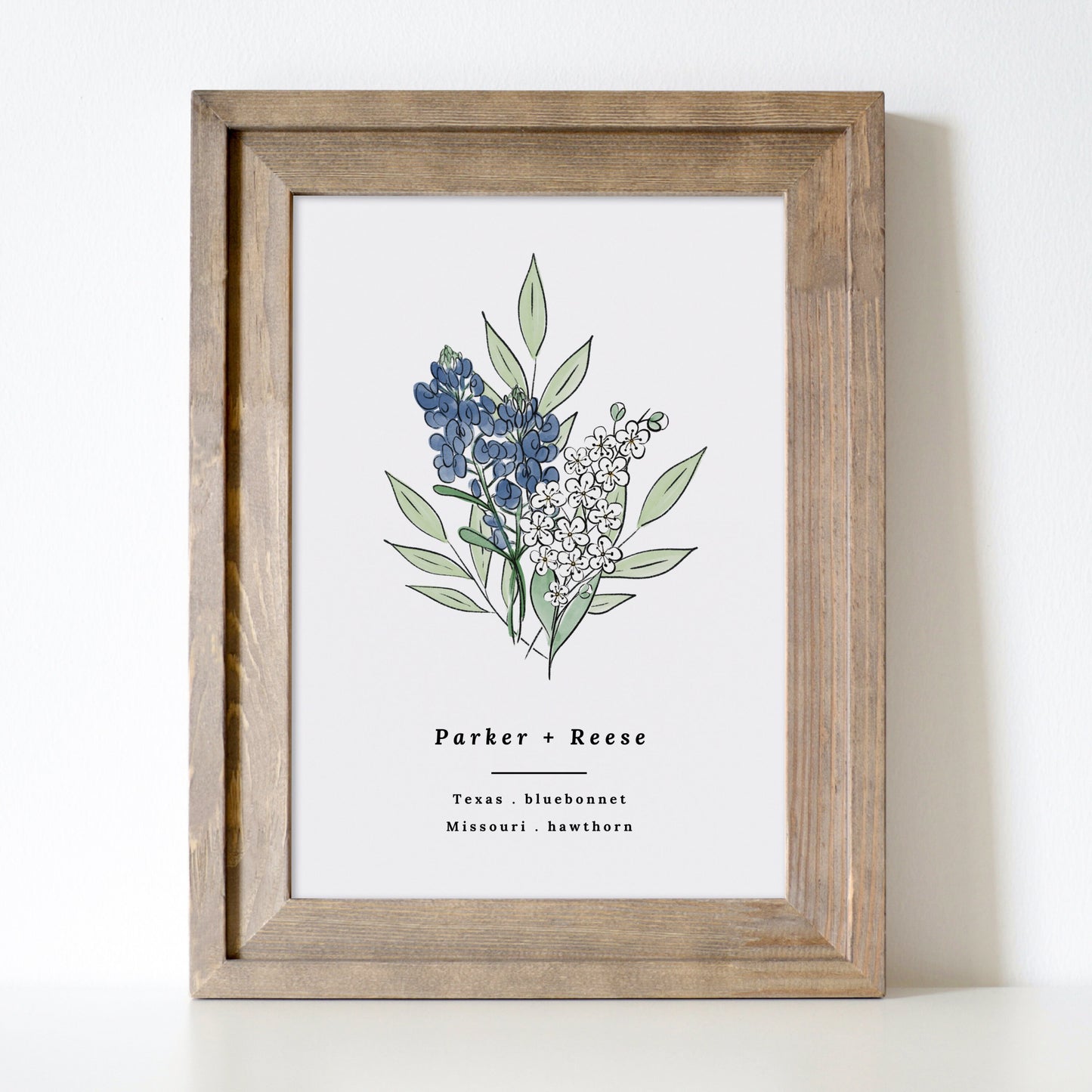 Custom Couples State Flower Art Print | Personalized Couples Gift Wedding Photo Table