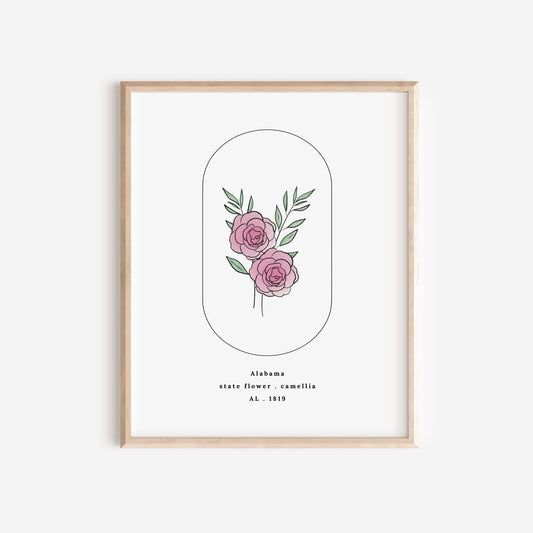 Alabama State Flower | Camellia Watercolor Floral Art Printable
