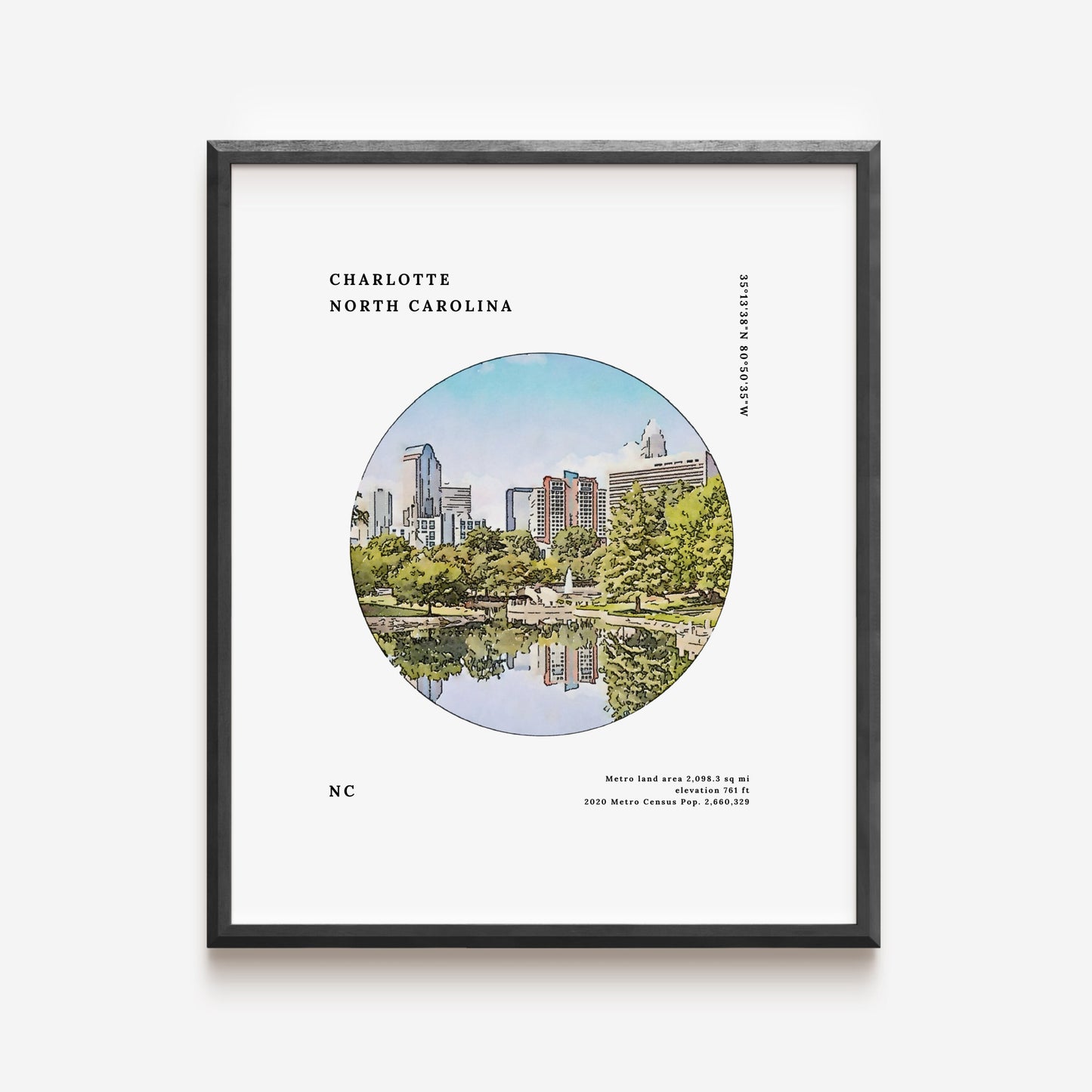 Charlotte North Carolina Riverwalk Facts & Watercolor Illustration Printable Printable | Vacation Souvenir Wedding or Birthday Gift