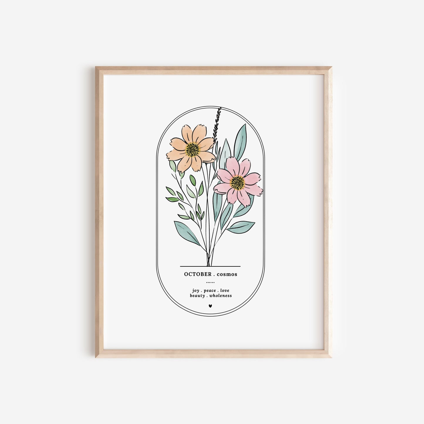 October Birth Flower Cosmos | Arch Oval Frame Simple Art Printable