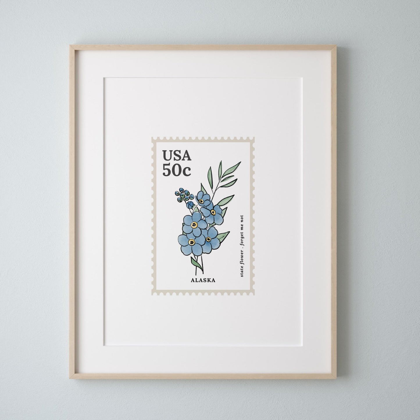 Alaska US State Flower Stamp | Forget Me Not Watercolor Floral Art Printable