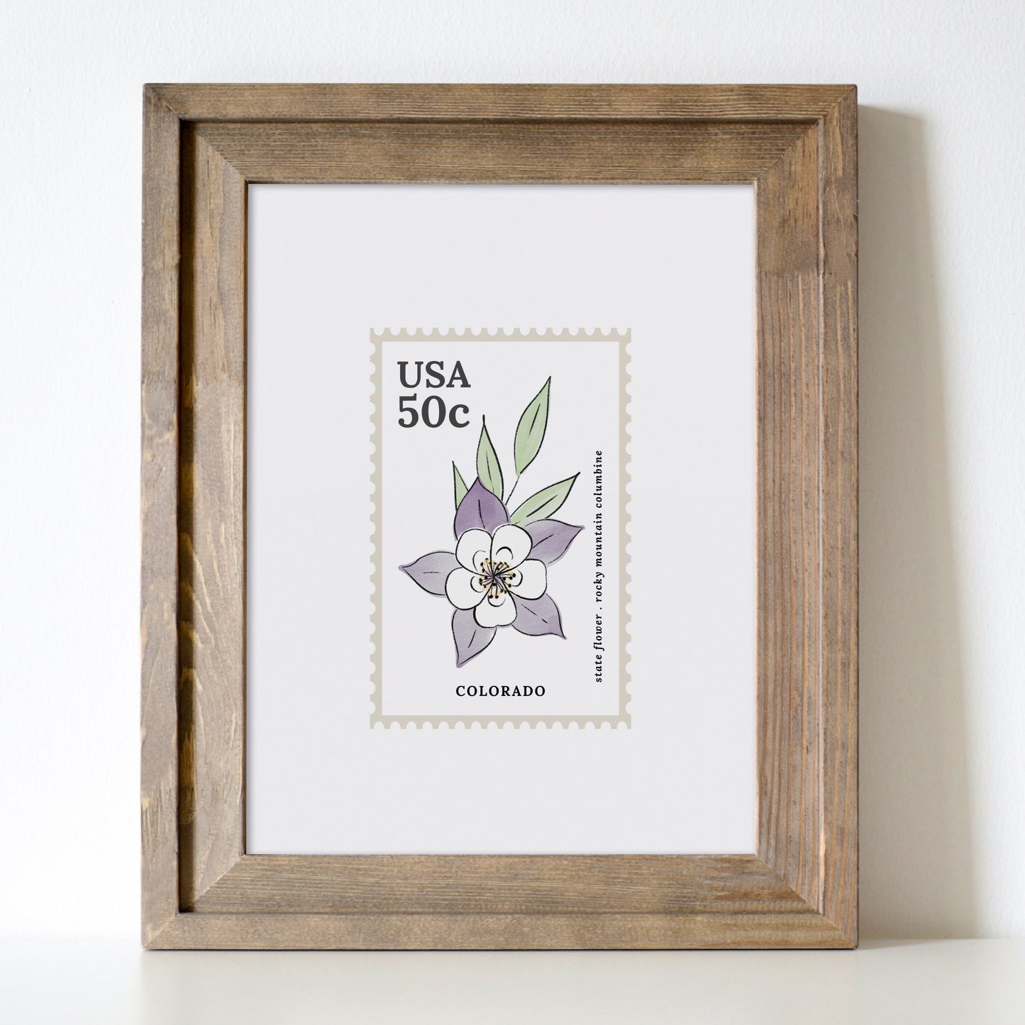 Colorado US State Flower Stamp | Rocky Mountain Columbine Watercolor Floral Art Printable