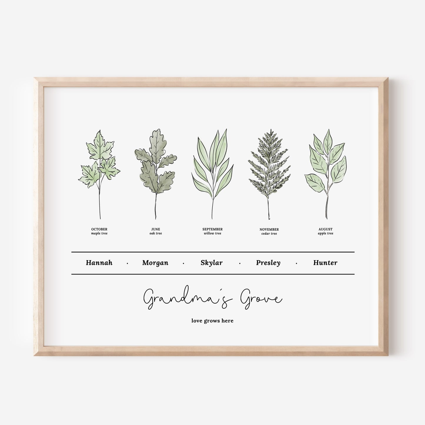 Personalized Birth Family Tree Art Print | Up to 6 Names | Birth Tree Custom Gift