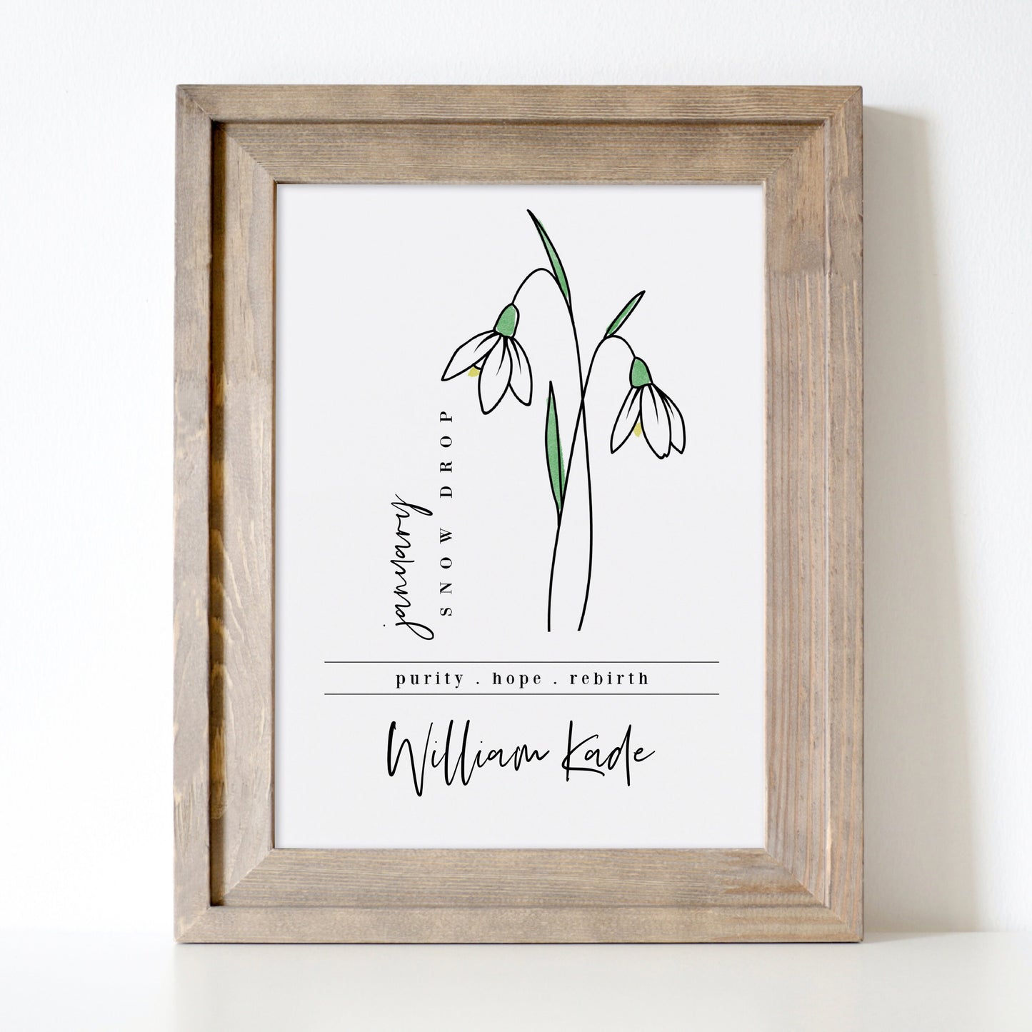 January Birth Flower Snowdrop | Personalized Floral Unframed Art Print | Birthday Gift