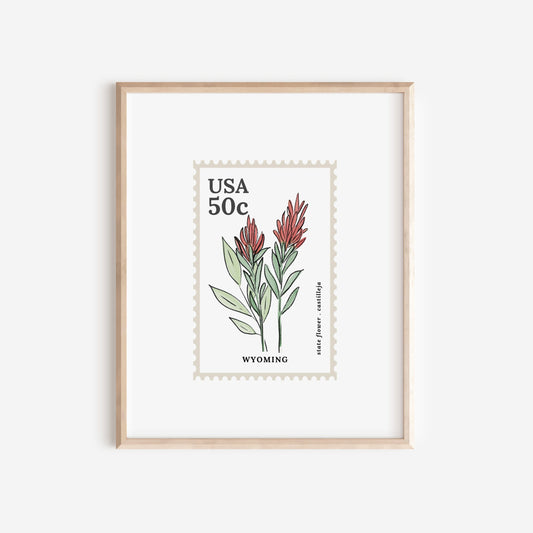 Wyoming US State Flower Stamp | Castilleja Watercolor Floral Art Printable