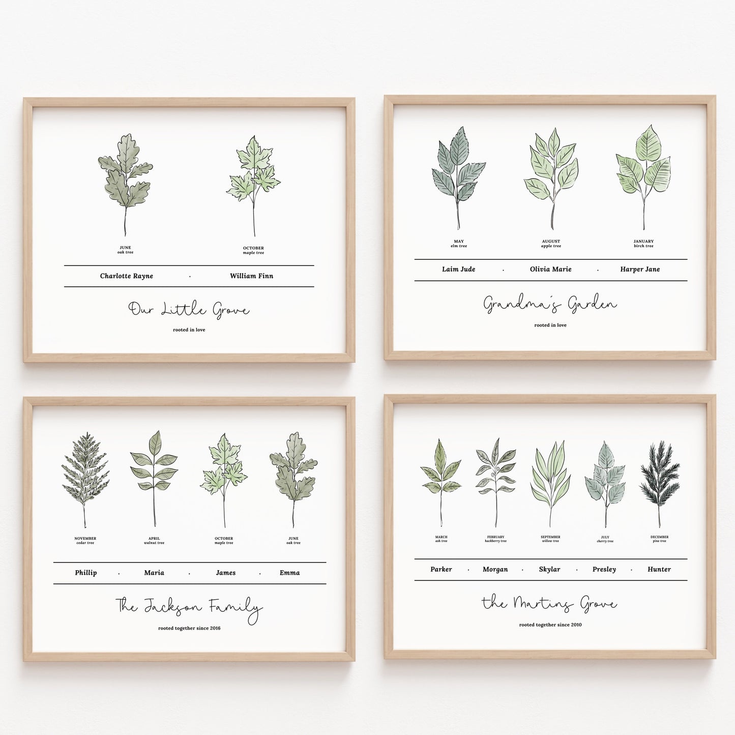 Personalized Birth Family Tree Art Print | Up to 6 Names | Birth Tree Custom Gift