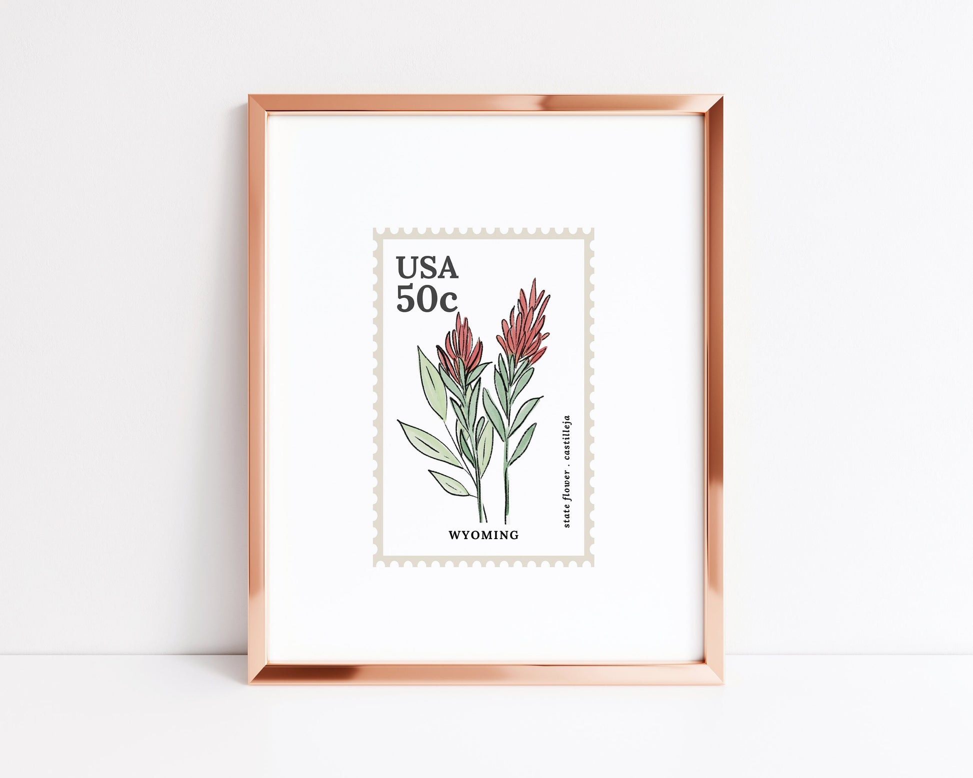 Wyoming US State Flower Stamp | Castilleja Watercolor Floral Art Printable