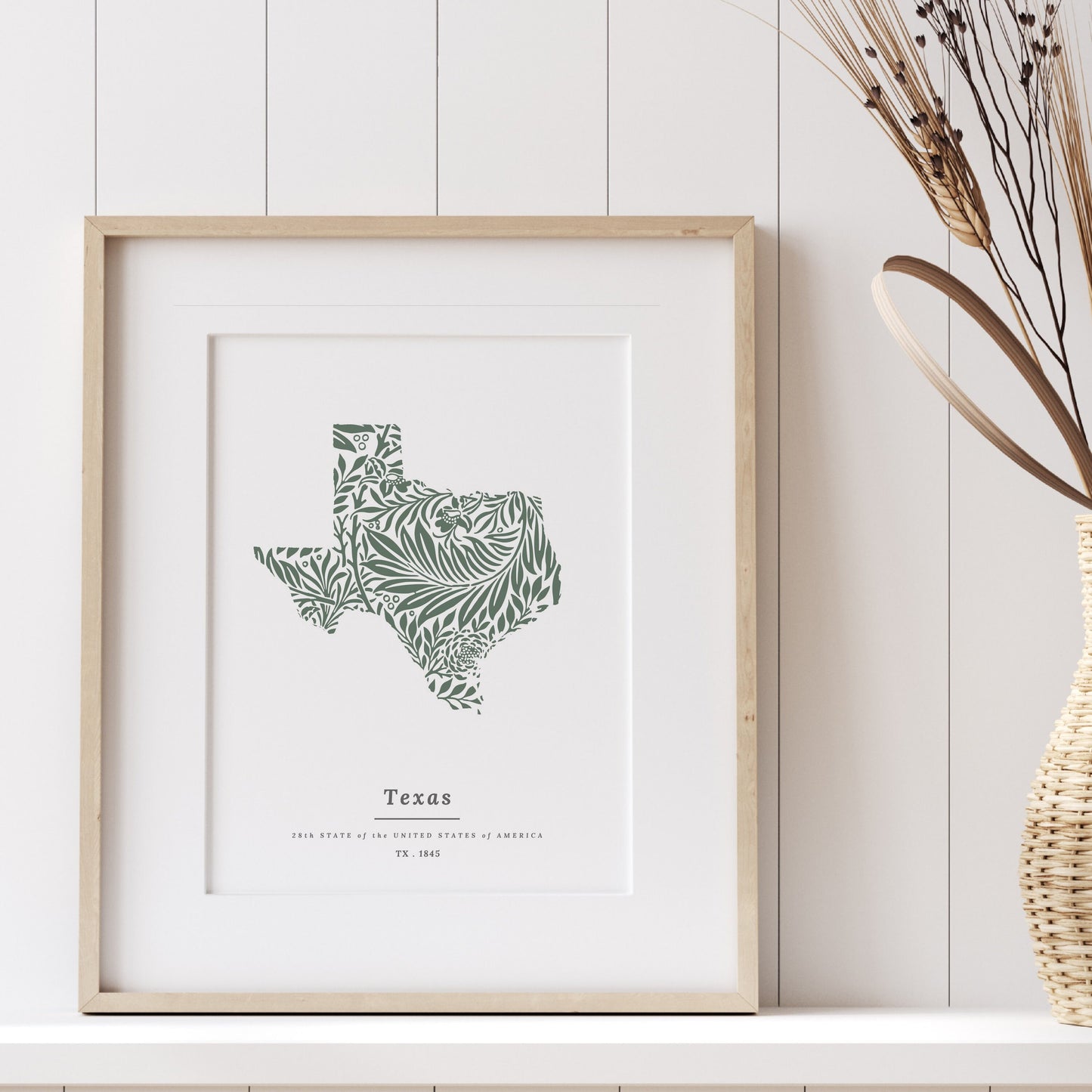 YOU Pick 1 US States USA Map Patterned State Print | Dark Green Fern and Foliage