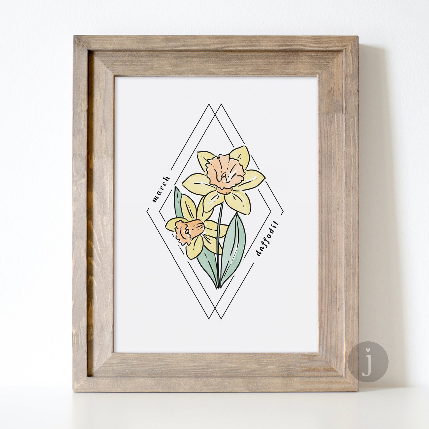 March Daffodil Birth Flower Printable | Watercolor Floral Diamond Frame
