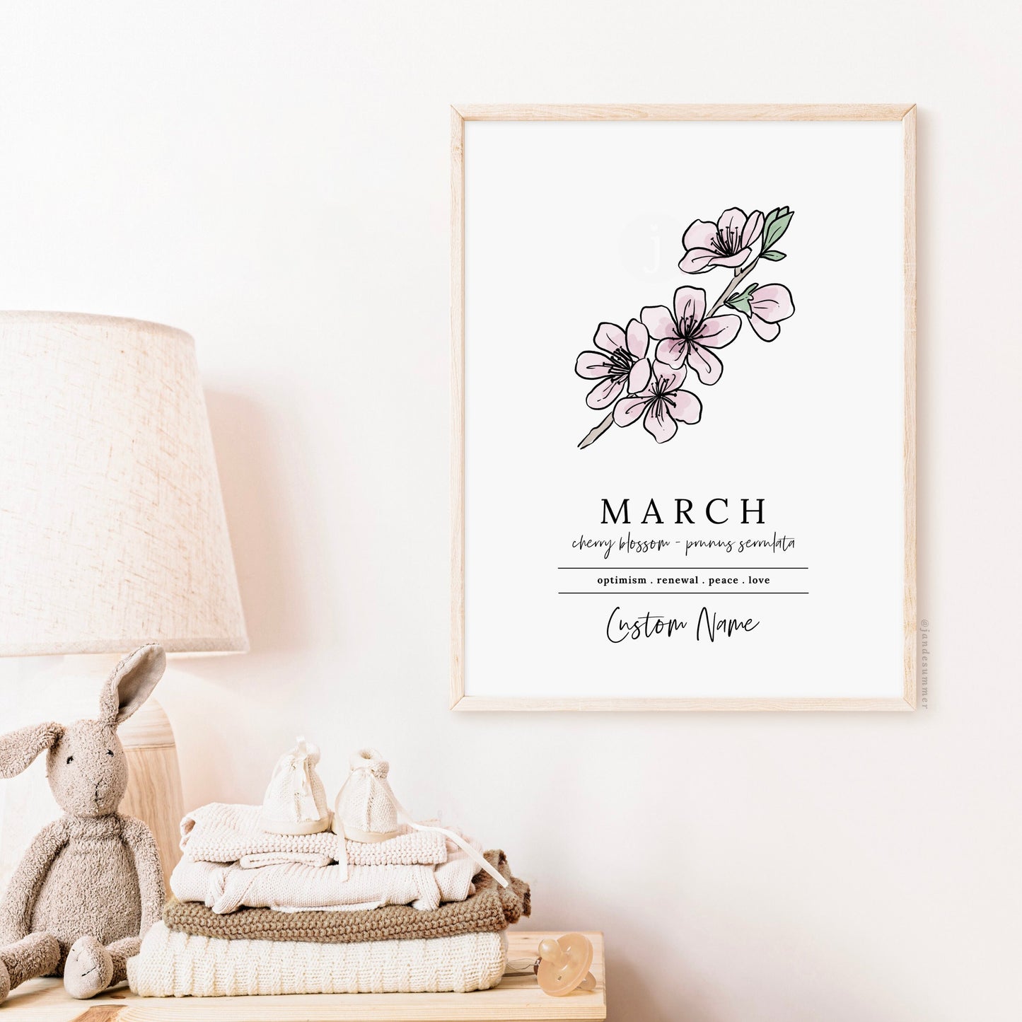 March Cherry Blossom Birth Flower Personalized Name Unframed Art Print | Custom Gift for Birthdays | Nursery Wall Decor