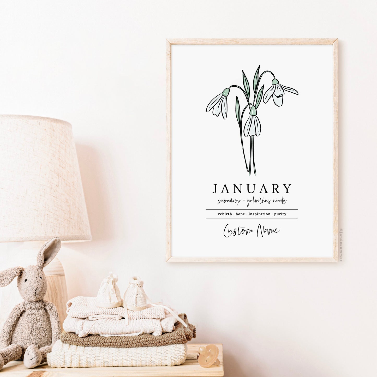 January Snowdrop Birth Flower Personalized Name Unframed Art Print | Gift for Birthdays | Nursery Wall Decor