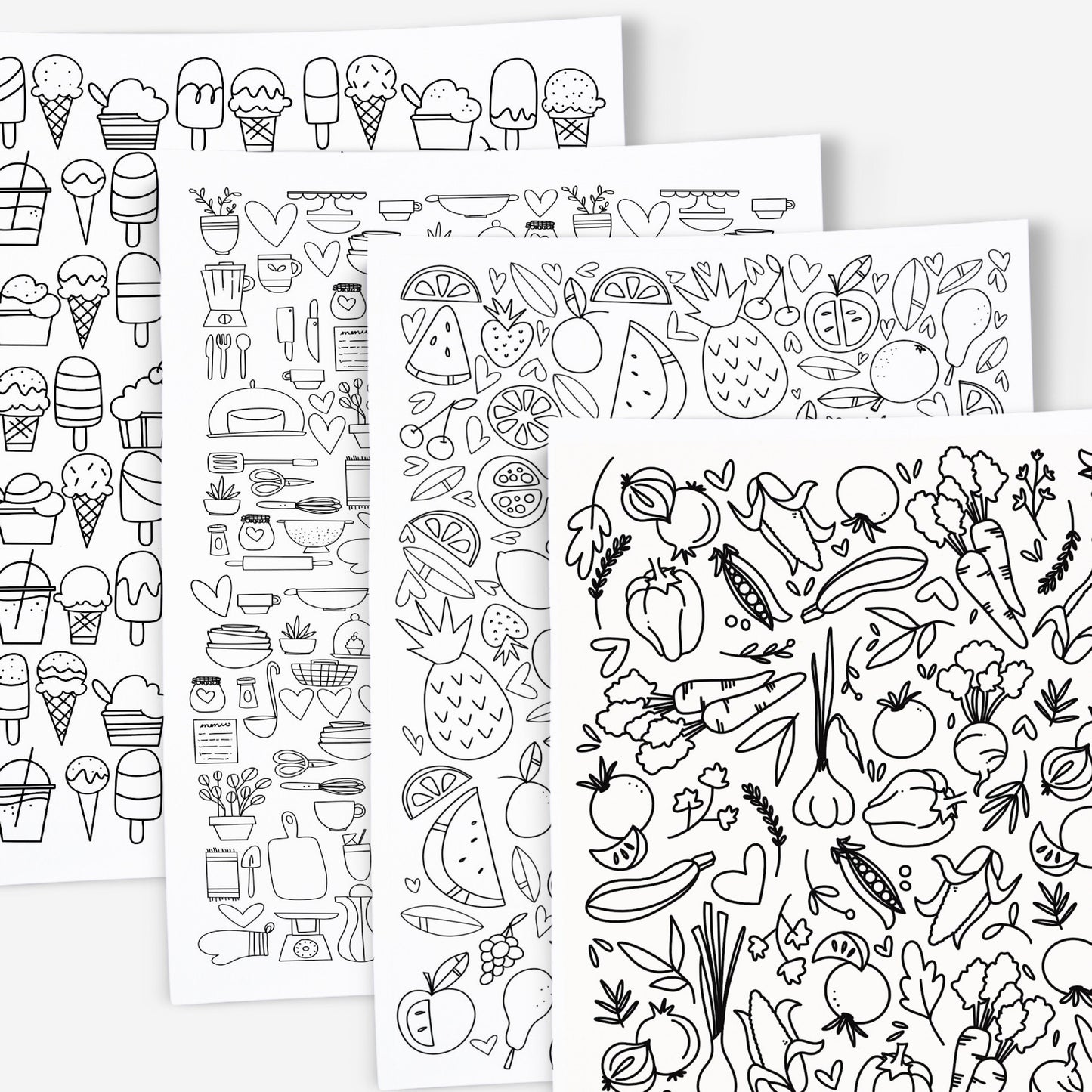 10 Pk Foodie Printable Coloring Book 10Pk Coloring Pages | Hand-Drawn Digital Coloring Book | Adult Zen Calming Color Activity Time
