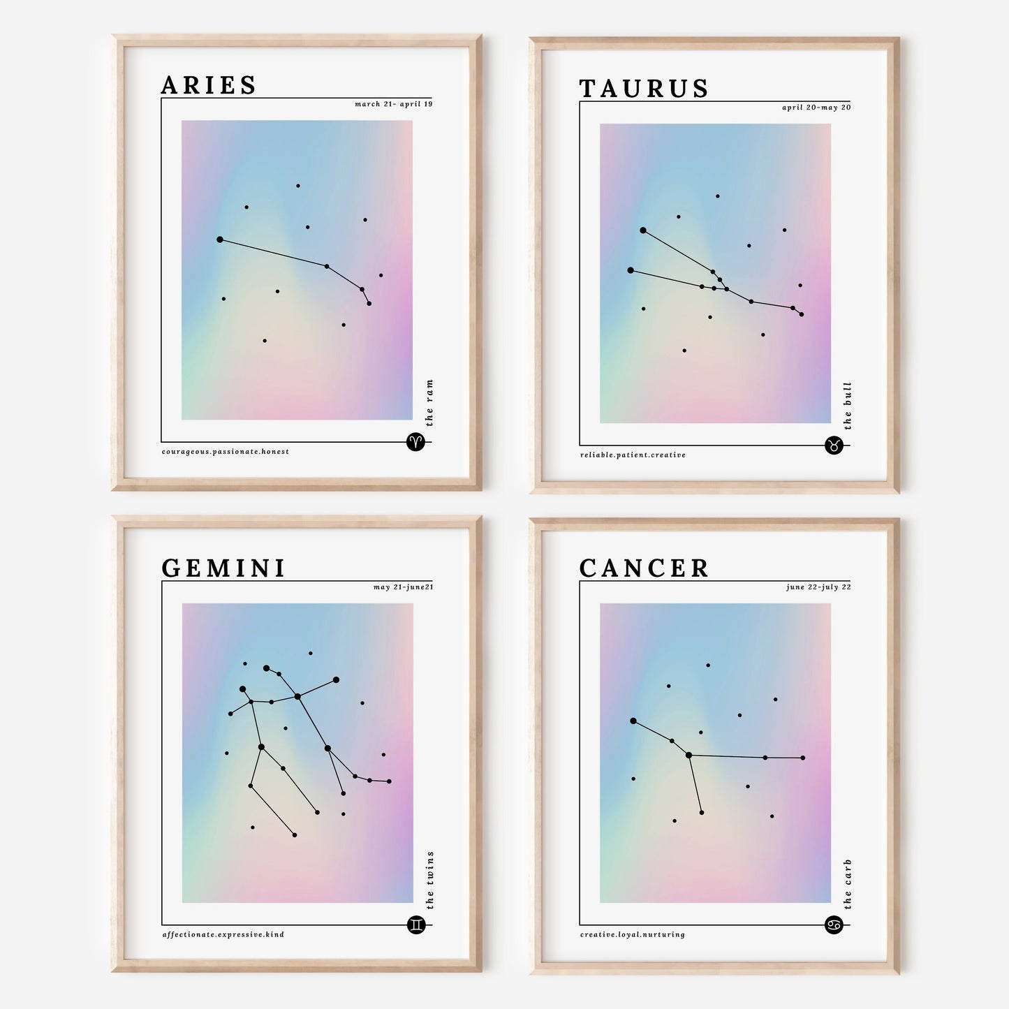 Choose Your Zodiac Print | Pastel Rainbow Gradient Wall Decor