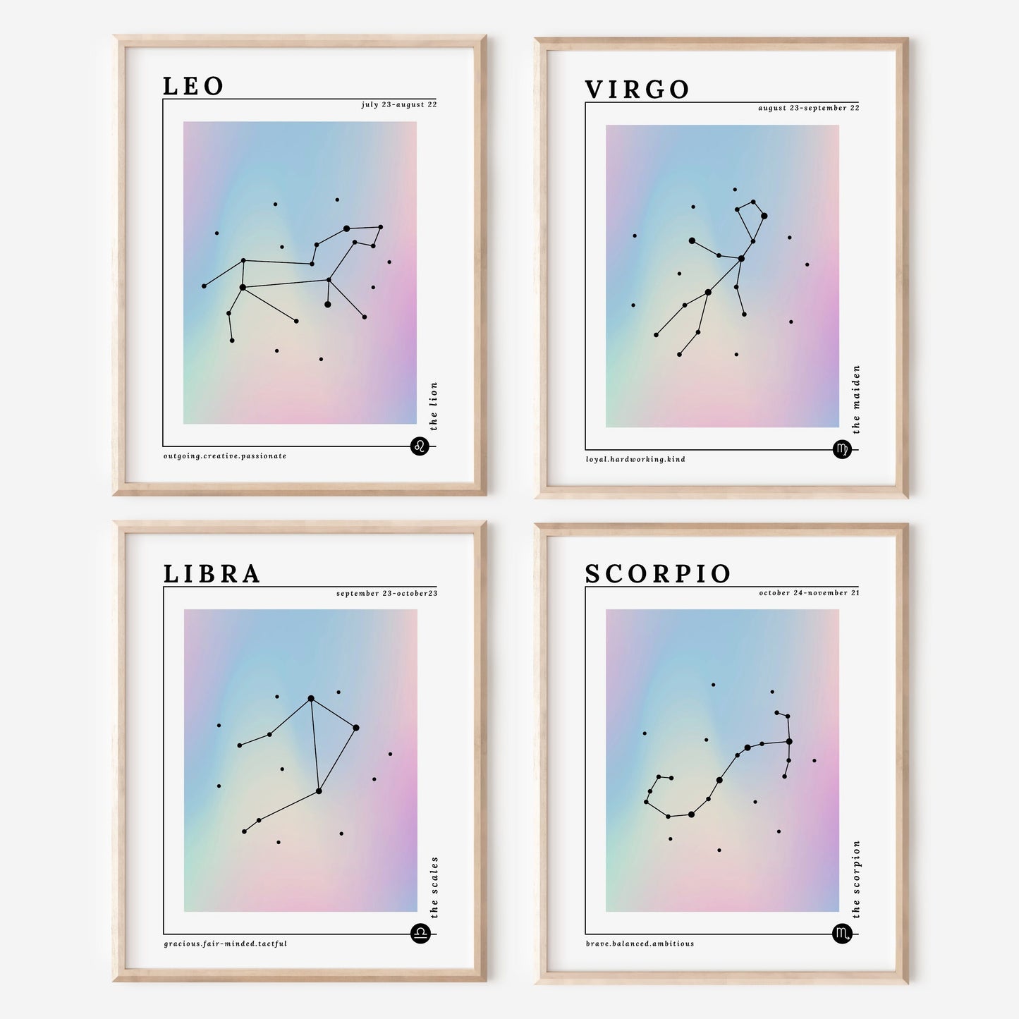 Choose Your Zodiac Print | Pastel Rainbow Gradient Wall Decor