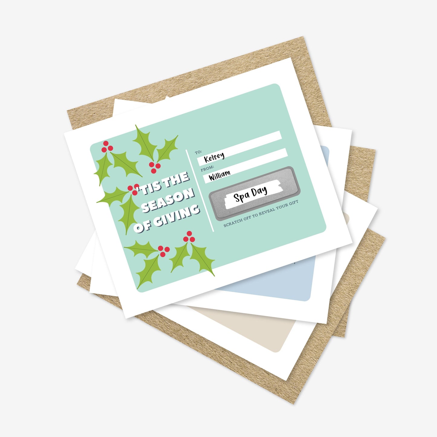 3 PK DIY Custom Text Scratch Off Christmas Holiday Gift Voucher Card | Personalized Surprise Card