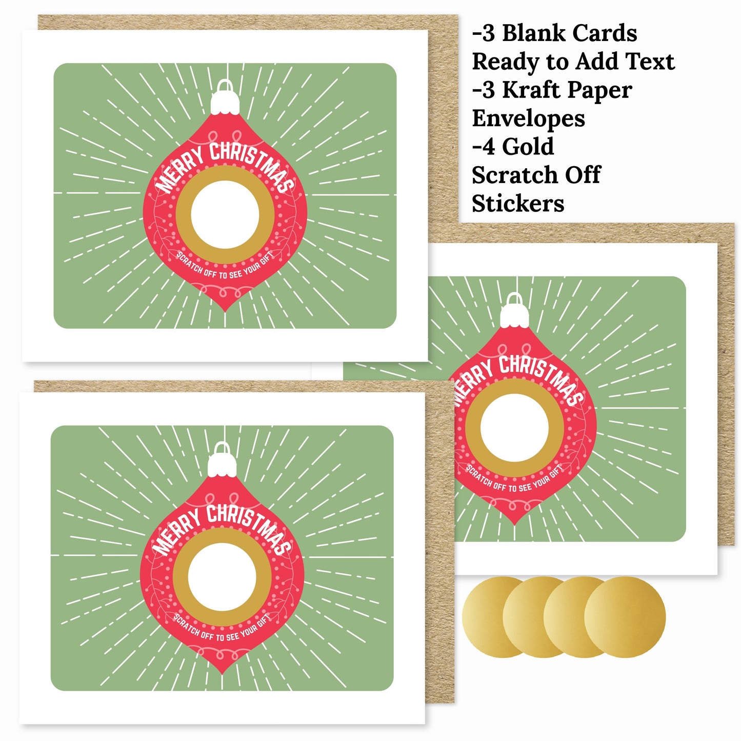 3 PK DIY Text Scratch Off Christmas Holiday Gift Ornament Card | Personalized Gift Tag Surprise Budget Last Minute Gift