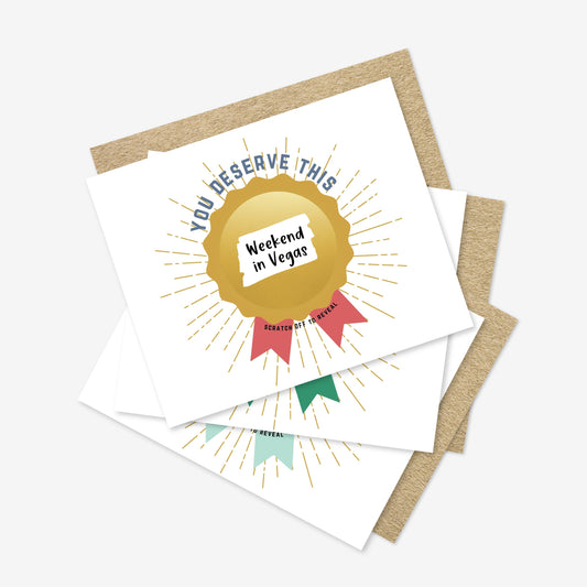 3 PK DIY Custom Text Scratch Off You Deserve This Award Ribbon Holiday Gift Voucher Card | Personalized Gift Surprise Card