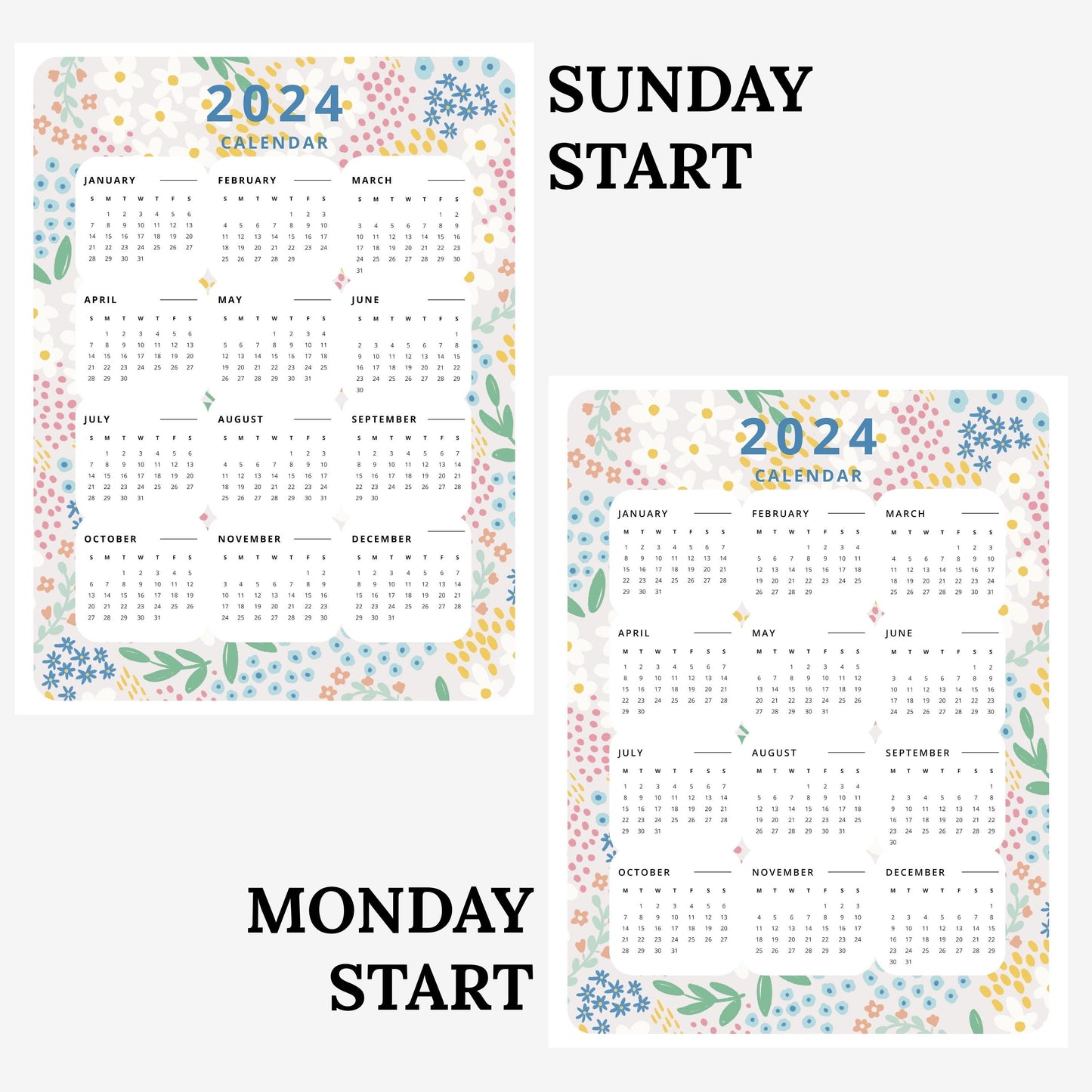 3 PK 2024 At A Glance Calendars | Gift for Coworkers Neighbors Friends | Full Year All Months | Sunday or Monday Start Day of the Week