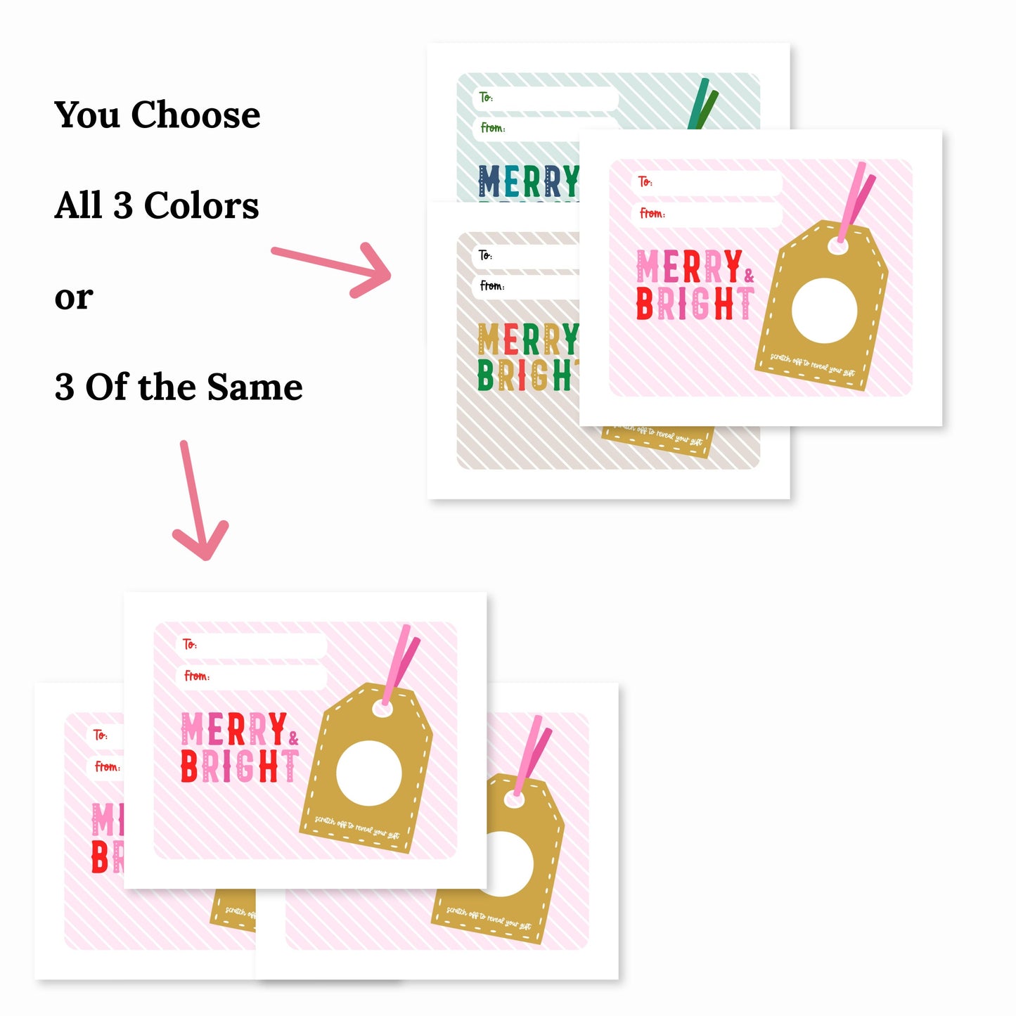 3 PK DIY Custom Text Scratch Off Christmas Holiday Gift Card | Personalized Gift Tag Surprise Ticket Voucher