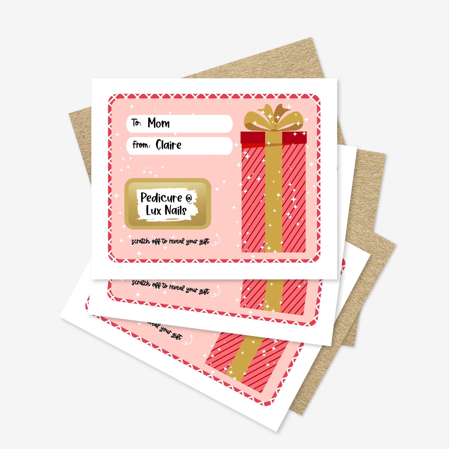 3 PK DIY Text Scratch Off Christmas Holiday Gift Card | Personalized Gift Tag Surprise Budget from Kids