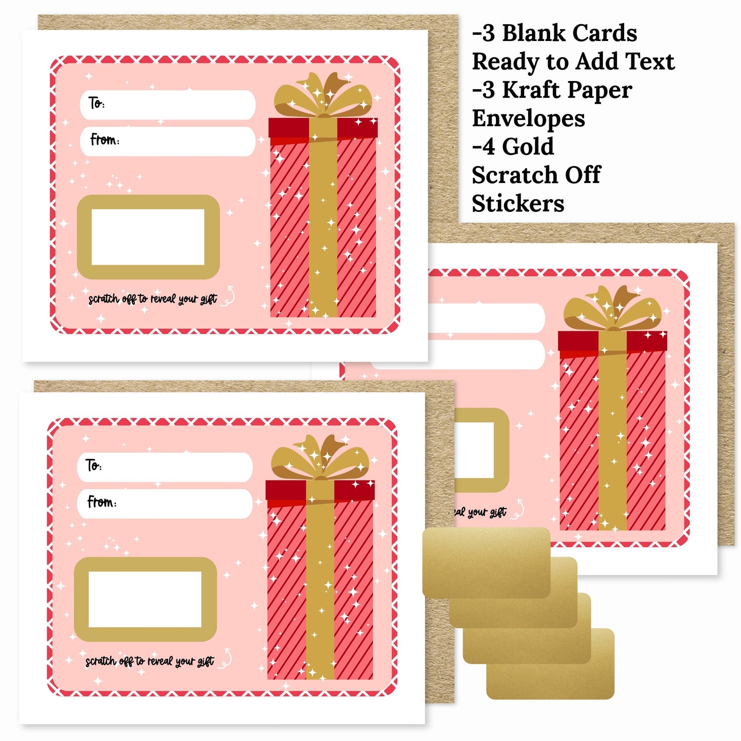 3 PK DIY Text Scratch Off Christmas Holiday Gift Card | Personalized Gift Tag Surprise Budget from Kids