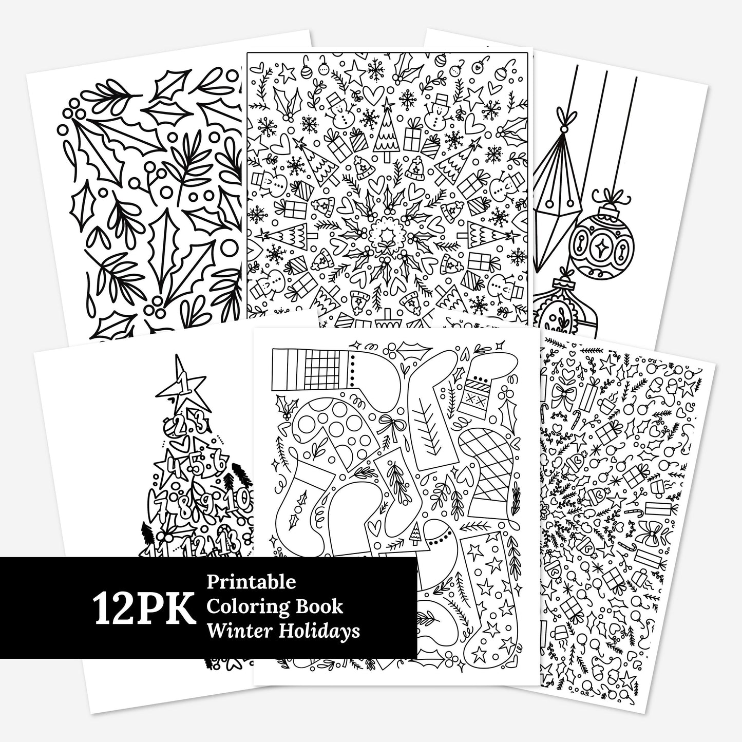 12 Pk Winter Holiday Digital Printables | Christmas Countdown Family Night Activity School Centers Self Care Zen Coloring
