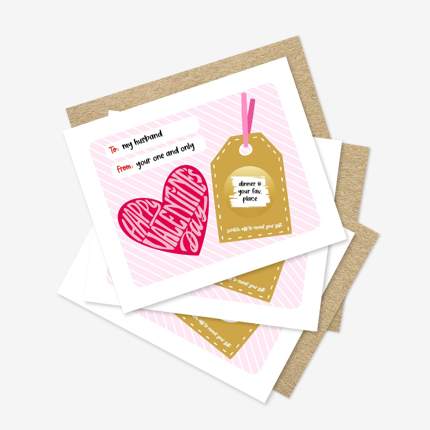 3 PK DIY Custom Text Scratch Off Happy Valentines Day Gift Voucher Flat Note Card | Personalized Gift Surprise Card