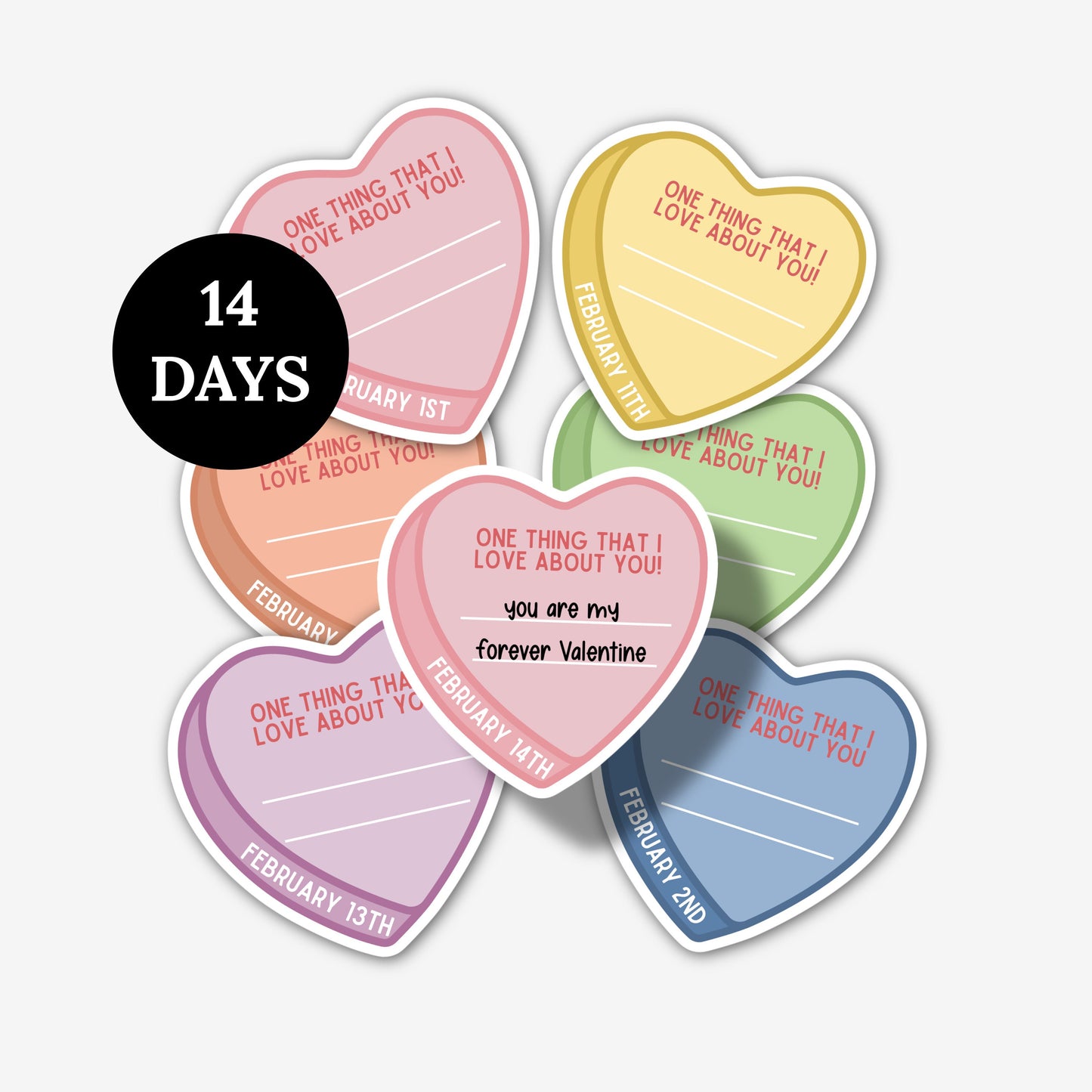 14 Reasons Why I Love You | Countdown to Valentine's Day Printable Hearts Notes with Dates | Special Gift for Kids Family Friends & Couples